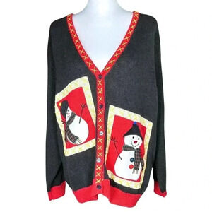 Vintage 90s Snowman Ugly Christmas Sweater Grandmacore Cardigan. L/XL Maximalist